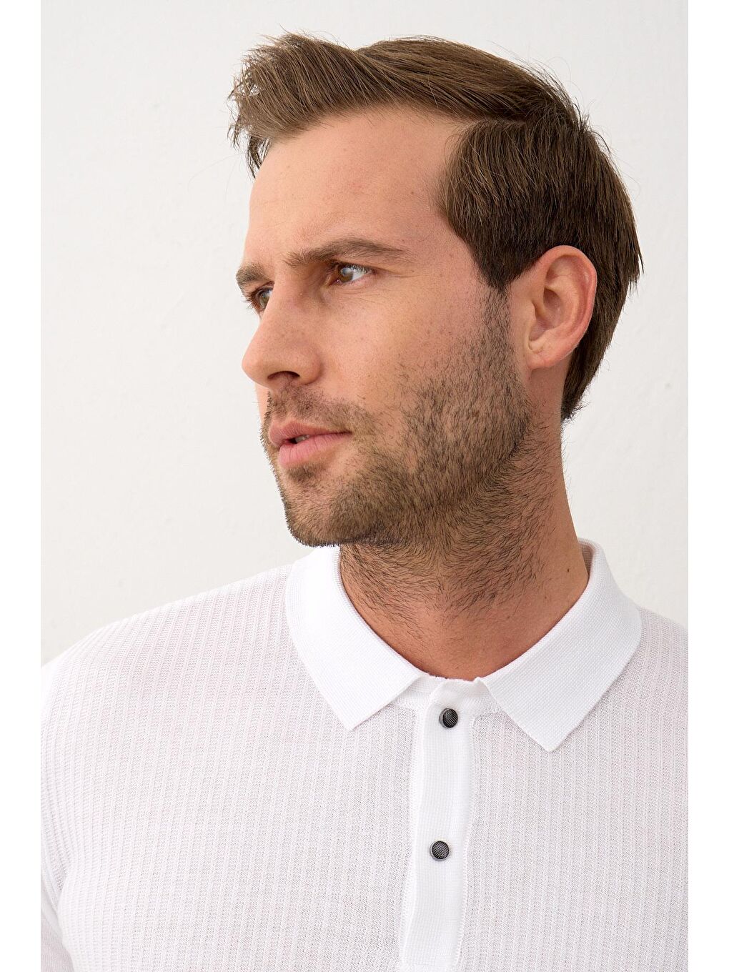Danger Erkek Slim-Fit Yazlık Triko Polo Yaka Tişört Beyaz - 5