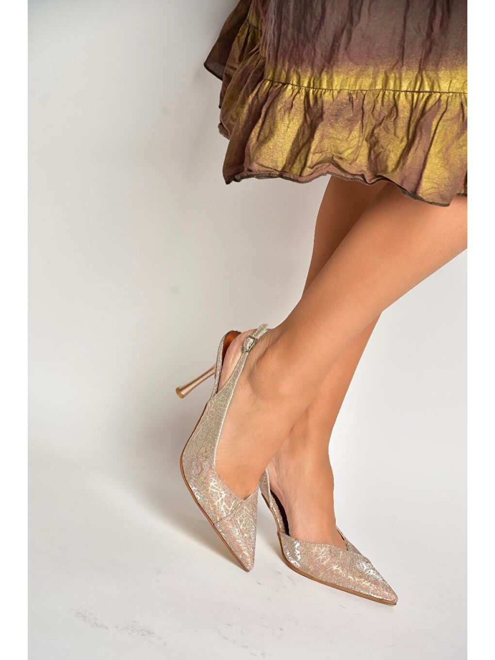 Sarı U2462295 Altın Kadın Topuklu Ayakkabı-2