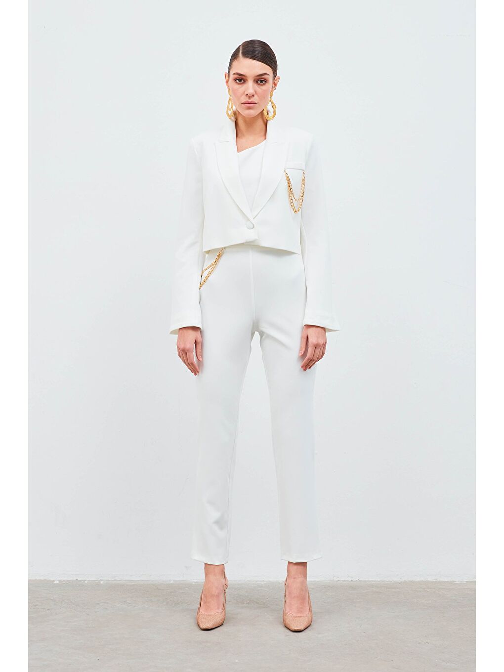 Zincir Aksesuarlı Pantolon - Ekru