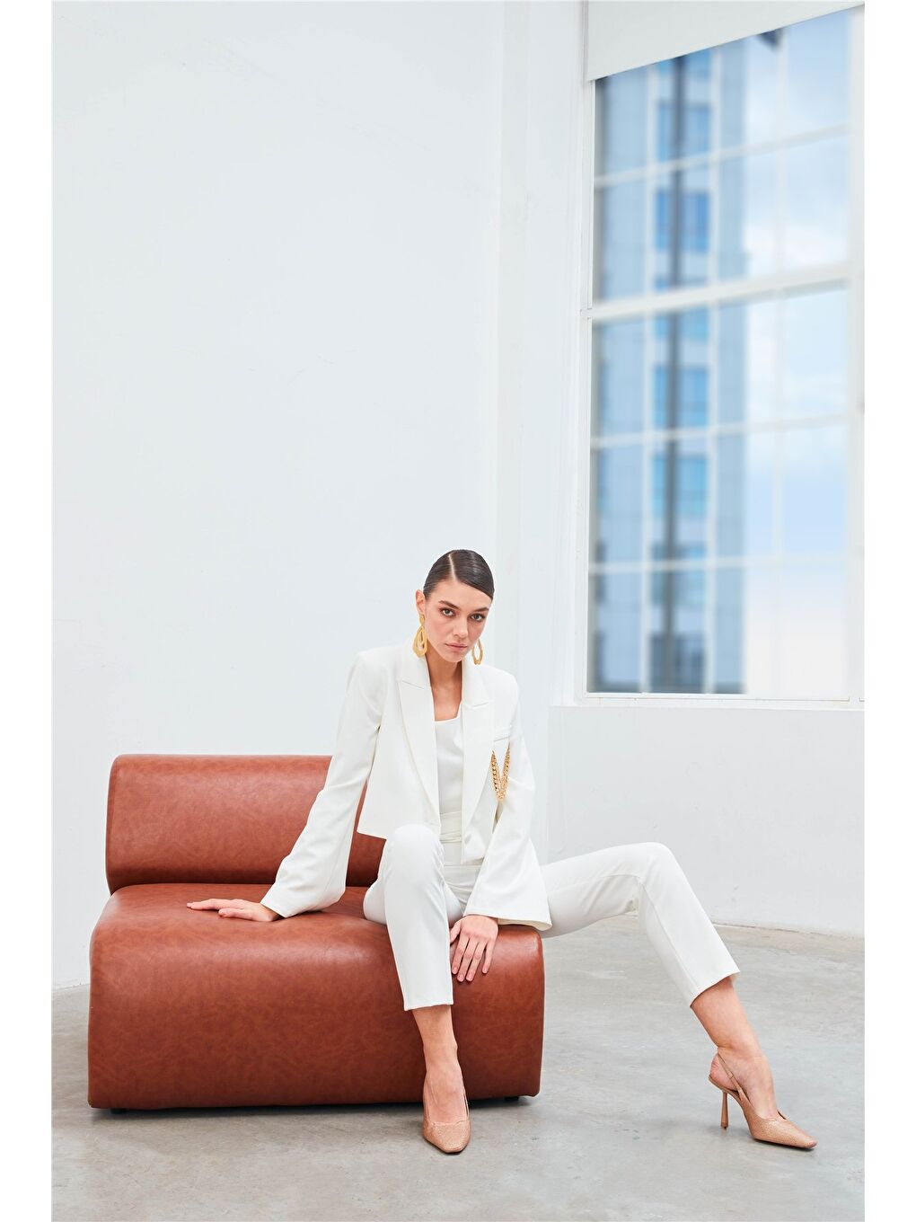 Zincir Aksesuarlı Pantolon - Ekru-3