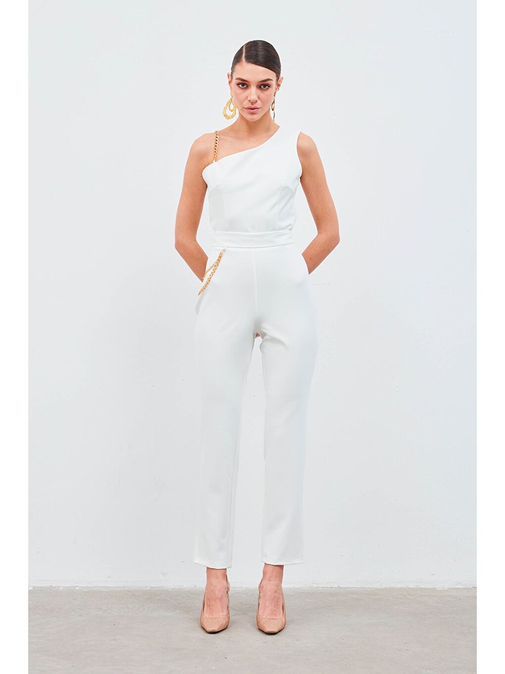 Zincir Aksesuarlı Pantolon - Ekru-4