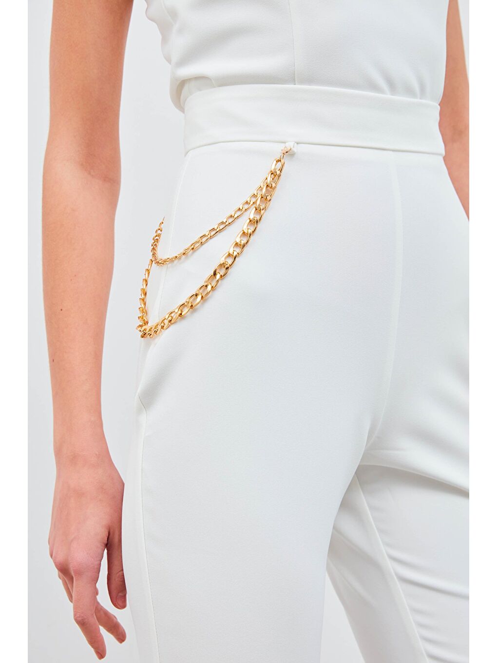 Zincir Aksesuarlı Pantolon - Ekru-7