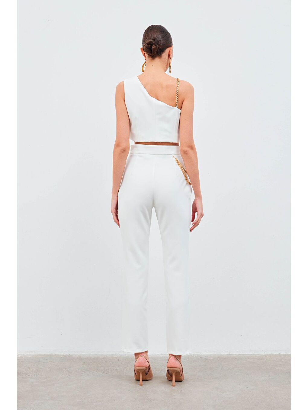 Zincir Aksesuarlı Pantolon - Ekru-8