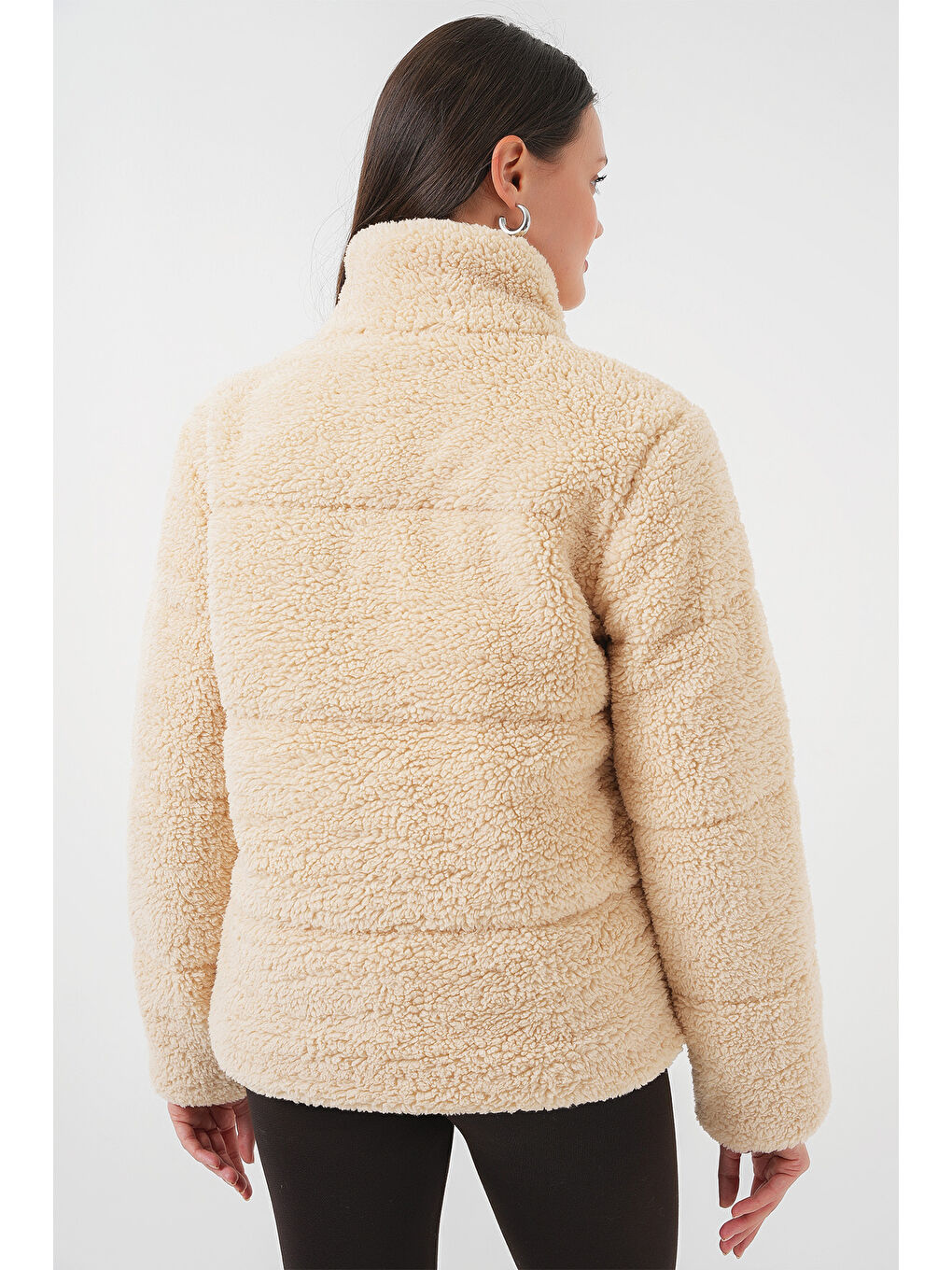 Ekru 5178 Astarlı Pelüş Mont   Krem-5