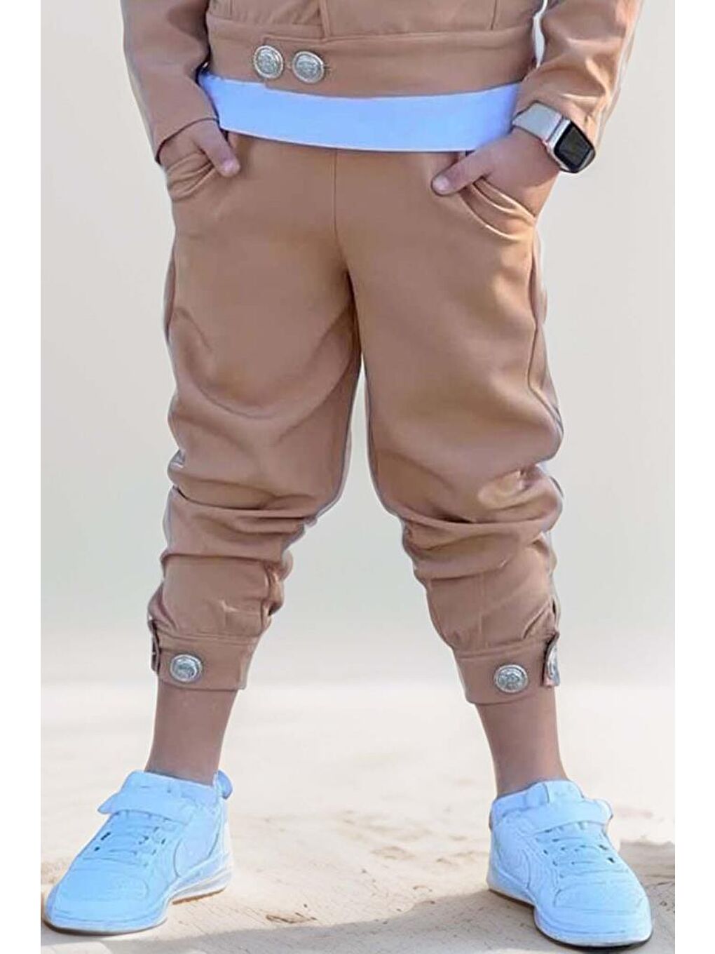 Erkek Çocuk Bisiklet Yaka Bluz ve Gümüş Düğme Detaylı Kahverengi Ceket Alt Üst Takım-3