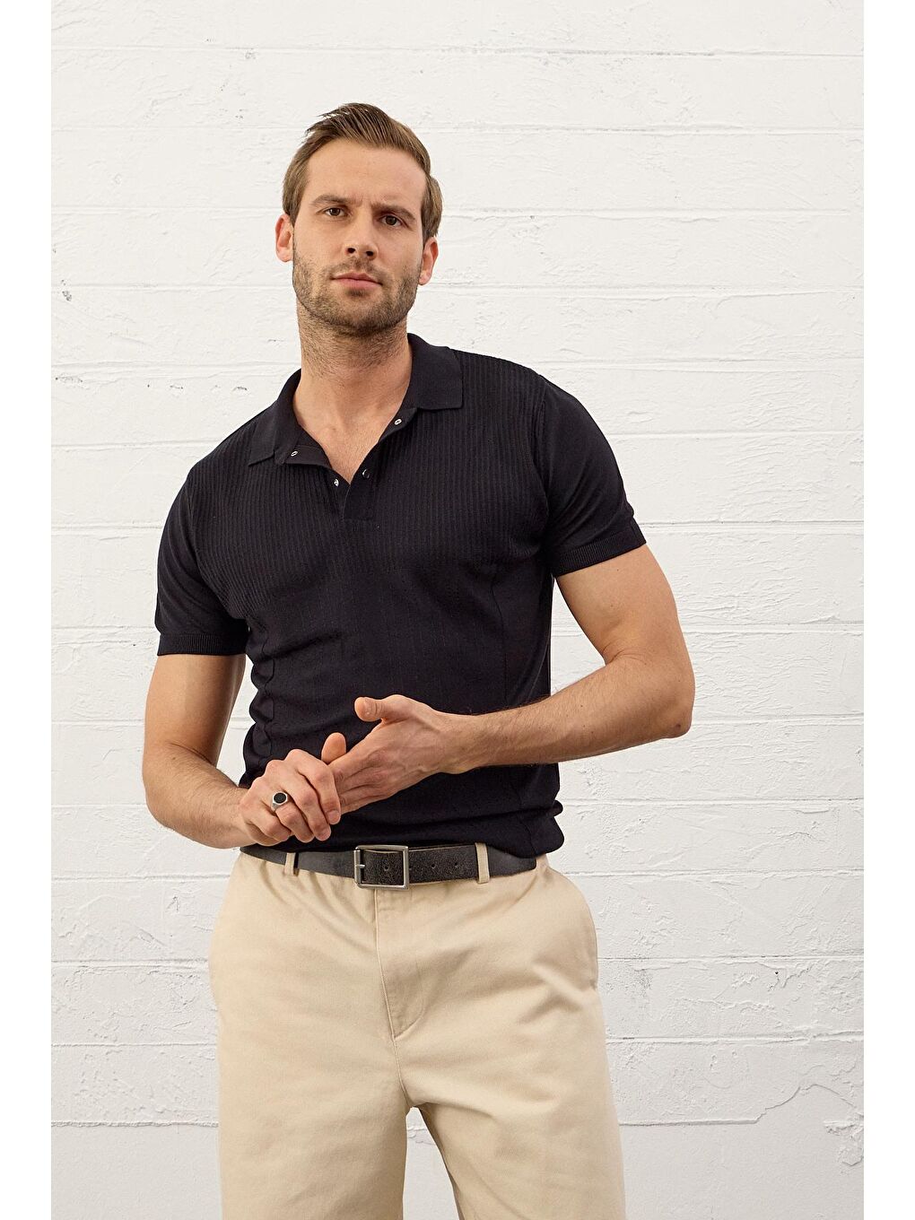 Erkek Slim-Fit Yazlık Triko Tişört Koyu Lacivert-2