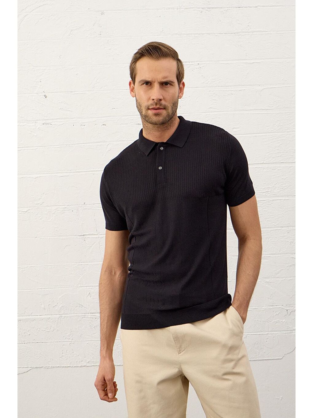 Erkek Slim-Fit Yazlık Triko Tişört Koyu Lacivert-3