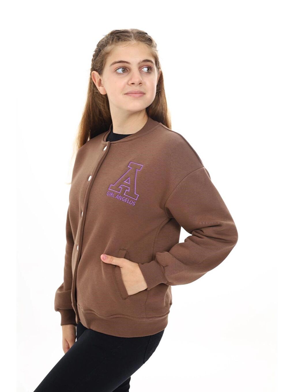 Kahverengi Baskılı Kız Çocuk Ceket 271-3