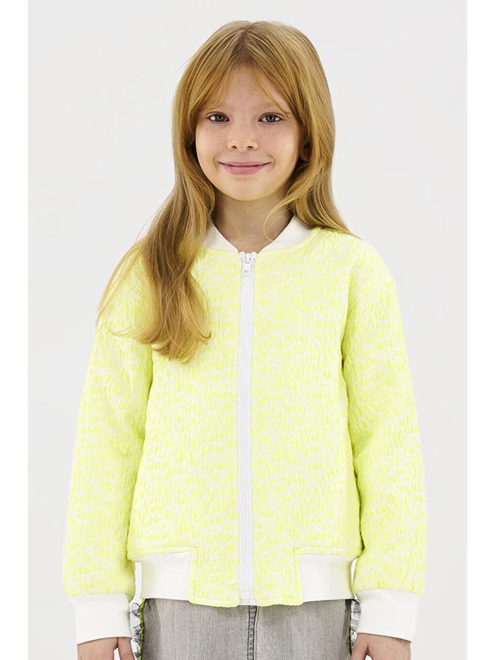 Kız Çocuk Özel Dokulu Kumaşlı Sarı Ceket-1