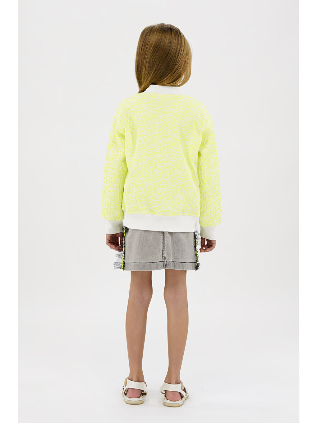 Kız Çocuk Özel Dokulu Kumaşlı Sarı Ceket-2