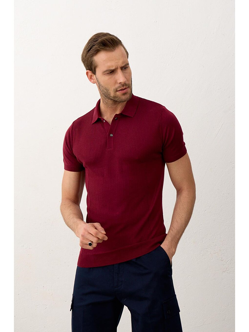 Danger Erkek Slim-Fit Yazlık Triko Tişört  Bordo - 1