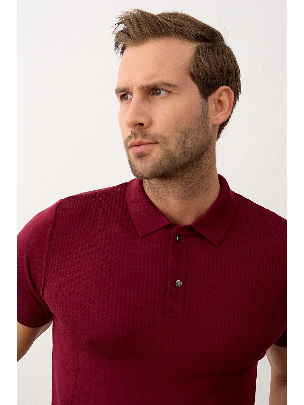 Danger Erkek Slim-Fit Yazlık Triko Tişört  Bordo - 2