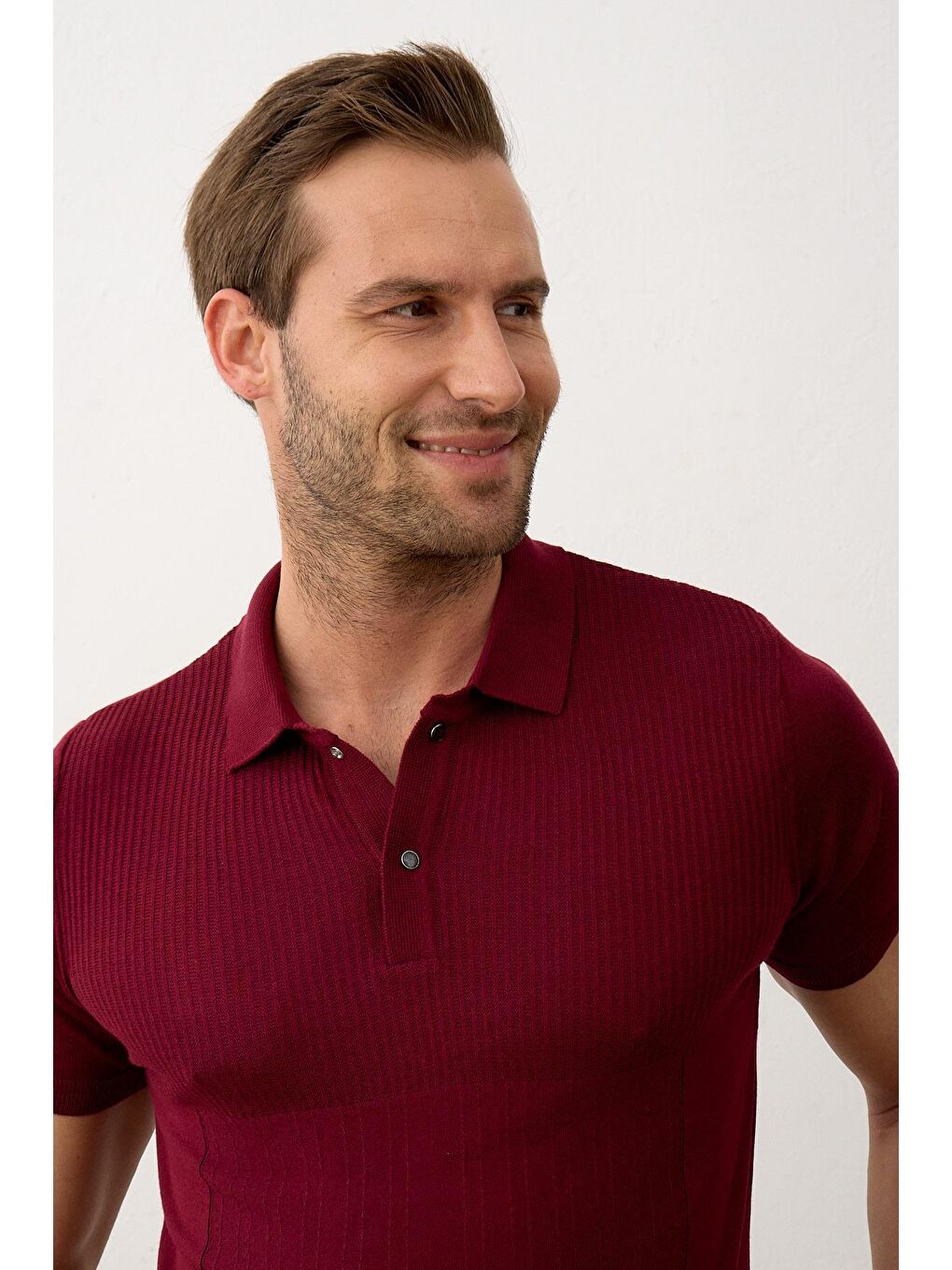 Danger Erkek Slim-Fit Yazlık Triko Tişört  Bordo - 4