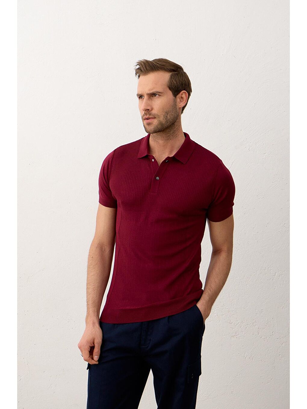 Danger Erkek Slim-Fit Yazlık Triko Tişört  Bordo - 5
