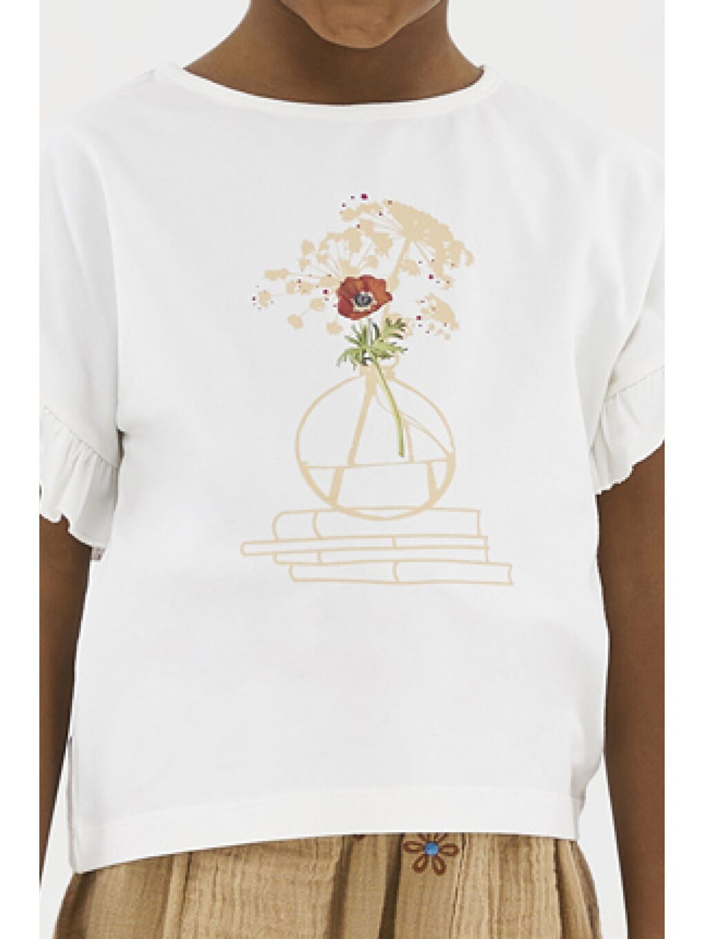 Kız Çocuk Baskı Detaylı Ekru Tişört-2