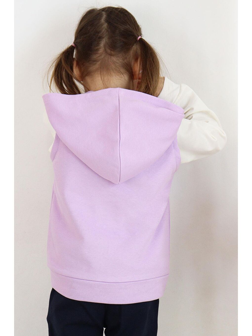 Kız Çocuk Yelek Kalp & Yazı Nakışlı Fermuarlı Lila (3-8 Yaş)-1