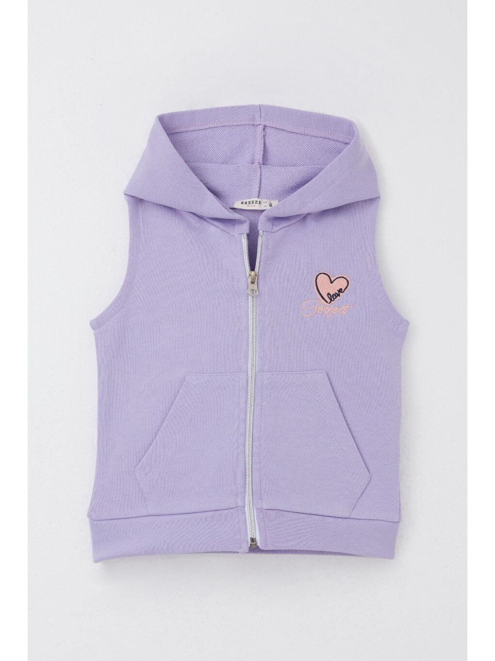 Kız Çocuk Yelek Kalp & Yazı Nakışlı Fermuarlı Lila (3-8 Yaş)-6