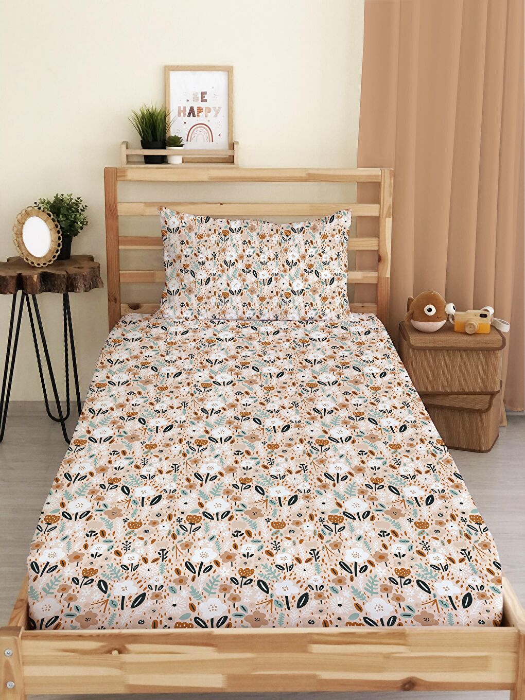 Karışık Çiçek Desen Baskılı Lastikli Çarşaf Seti Renkli 100x200 cm