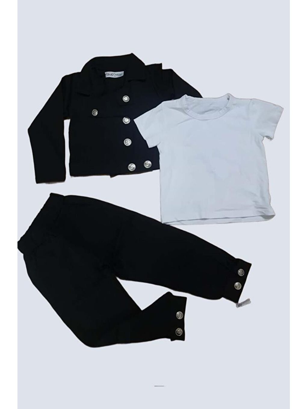 Erkek Çocuk Bisiklet Yaka Bluz ve Gümüş Düğme Detaylı Siyah Ceket Alt Üst Takım-3