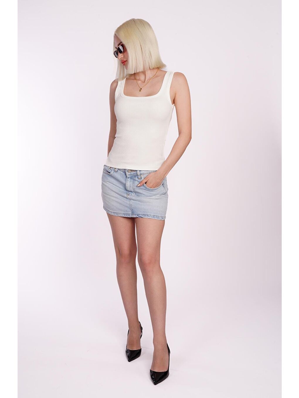 Beyaz Fitilli Görünümlü Askılı Basic Atlet Mg2057-6