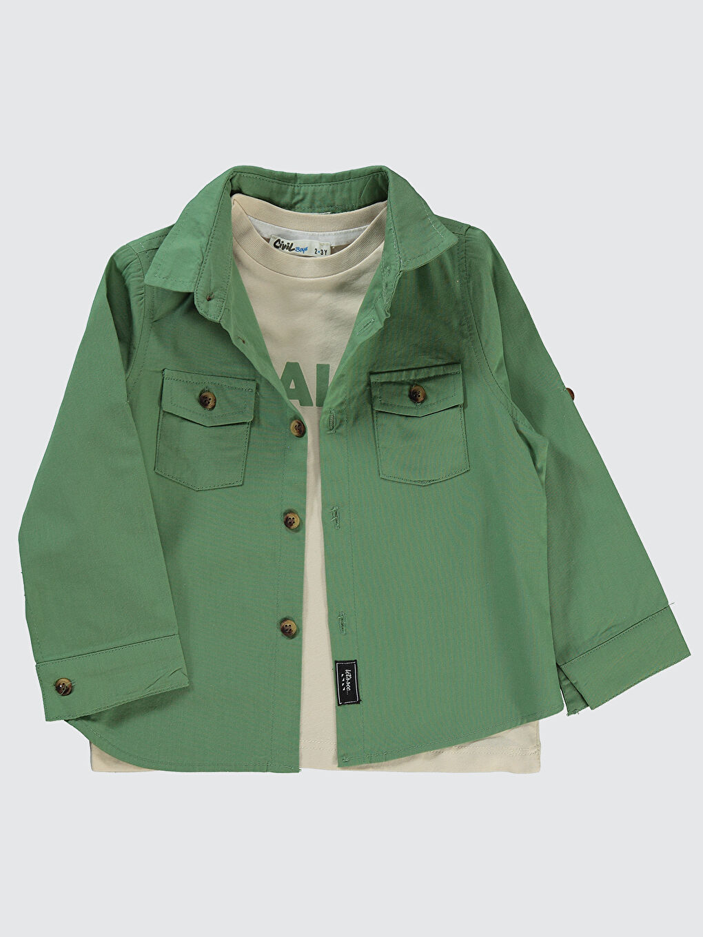 Boys Erkek Çocuk Tişörtlü Gömlek 2-5 Yaş Açık Haki