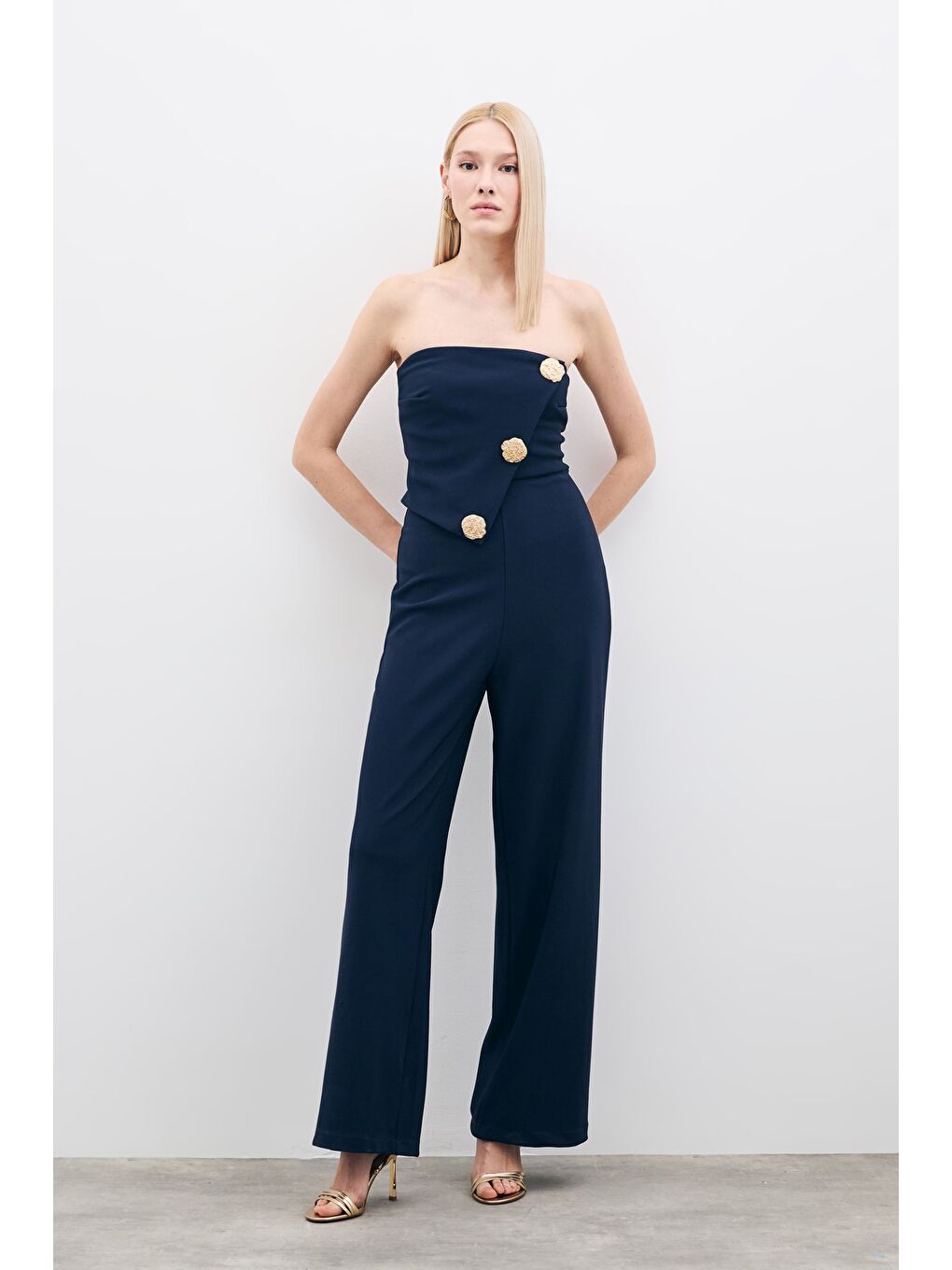 Aksesuarlı Straplez Tulum - Lacivert