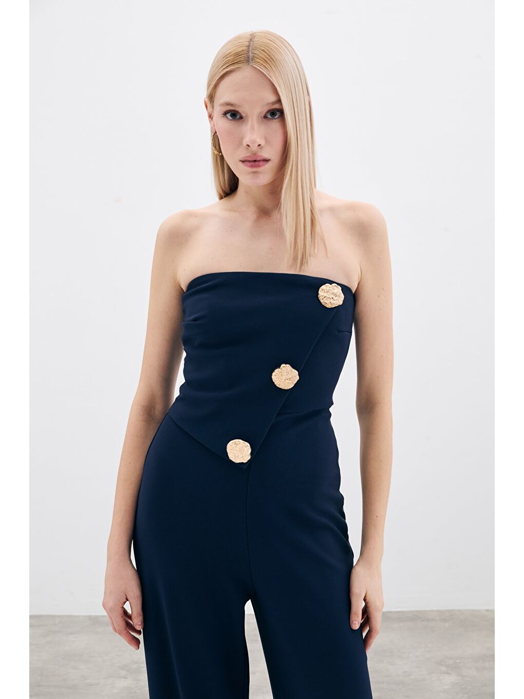 Aksesuarlı Straplez Tulum - Lacivert-3