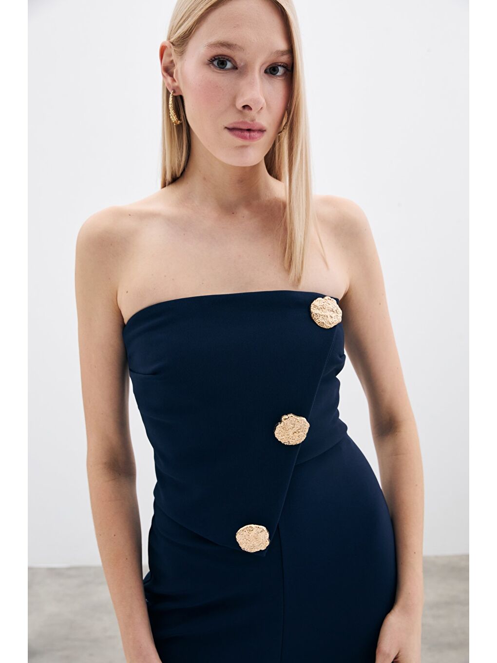 Aksesuarlı Straplez Tulum - Lacivert-5