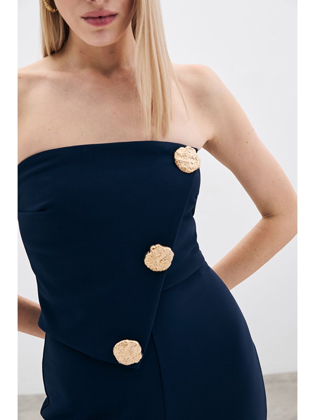 Aksesuarlı Straplez Tulum - Lacivert-6