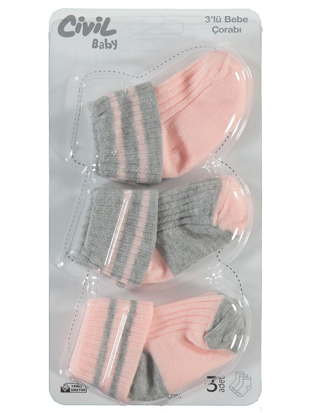 Baby Kız Bebek 3'lü Çorap Set 0-24 Ay Pembe-1