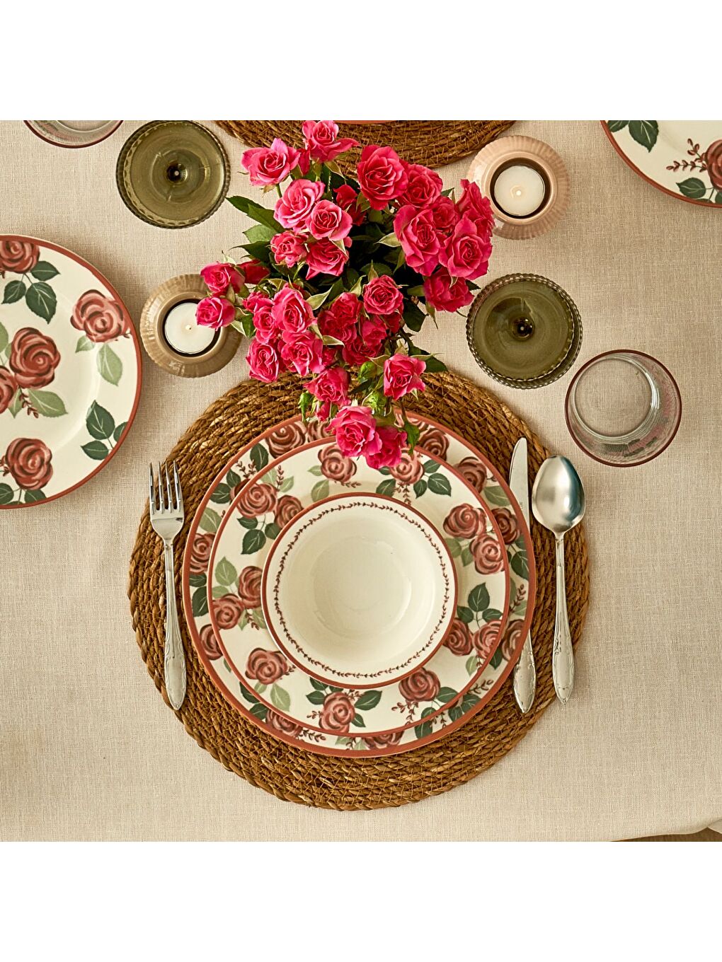 Karışık Rose Porselen 24 Parça 6 Kişilik Yemek Takımı-1