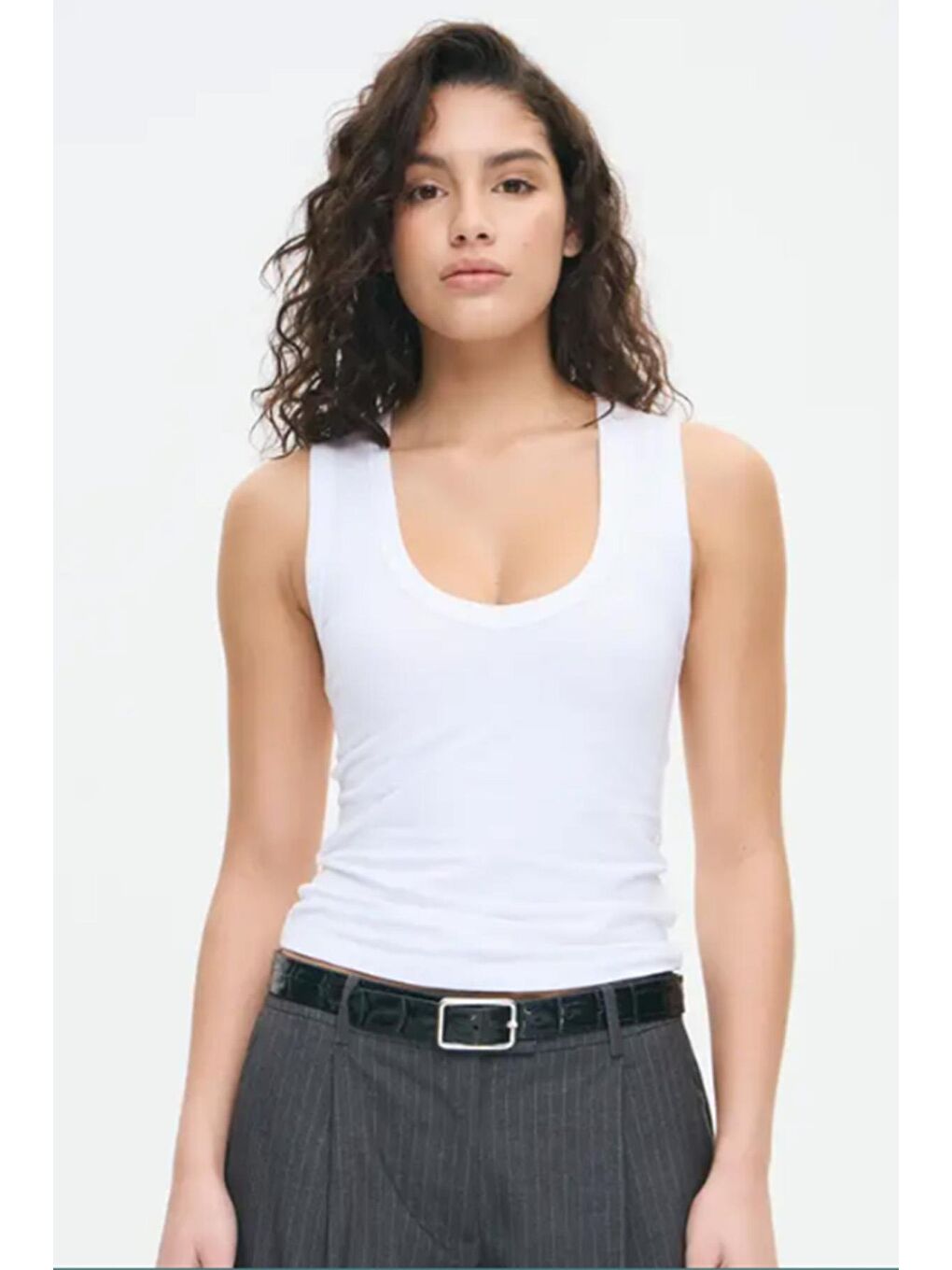 Beyaz V Yaka Biyeli Kadın Atlet Mg2292-6