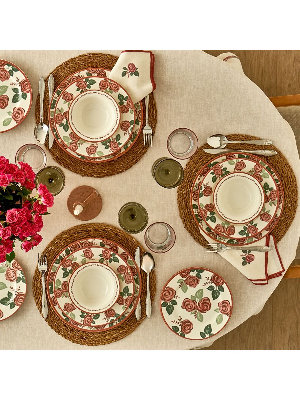 Karışık Rose Porselen 24 Parça 6 Kişilik Yemek Takımı-2
