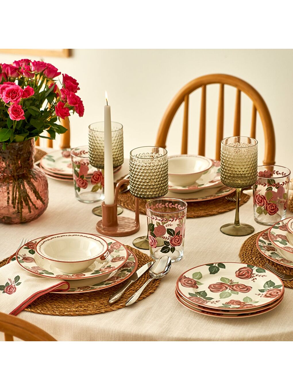 Karışık Rose Porselen 24 Parça 6 Kişilik Yemek Takımı-3