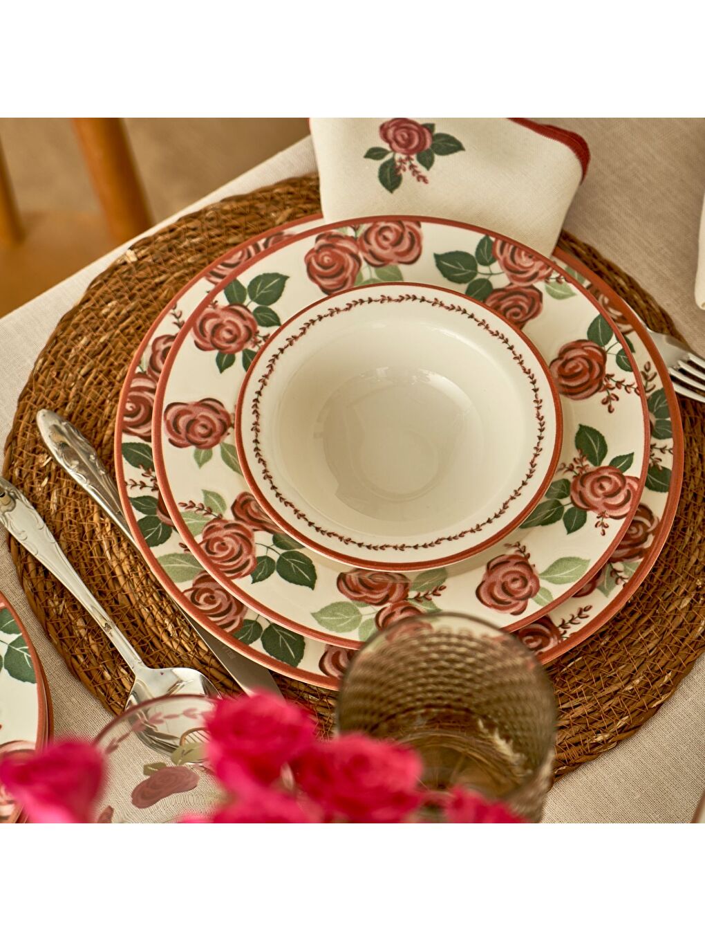 Karışık Rose Porselen 24 Parça 6 Kişilik Yemek Takımı-4