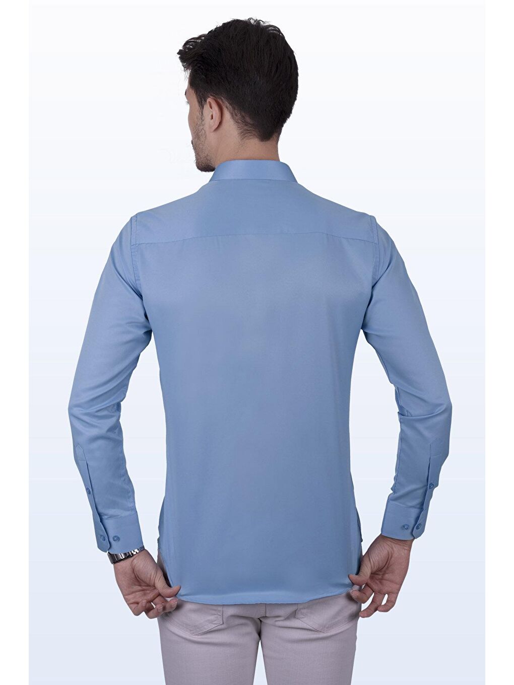 Etikmen Şeker Mavisi Saten Slimfit Erkek Gömlek - 4