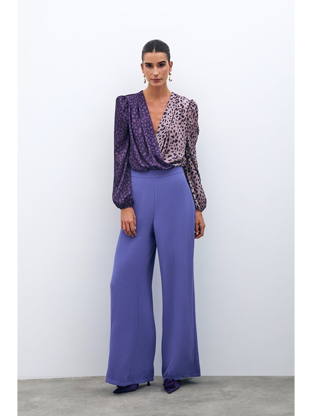 Salaş Krep Pantolon - Mor-3