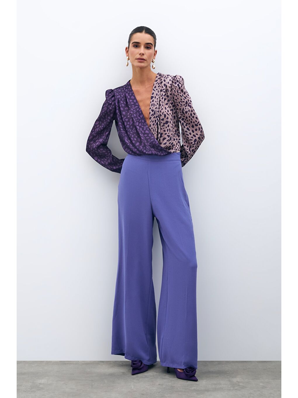 Salaş Krep Pantolon - Mor-4