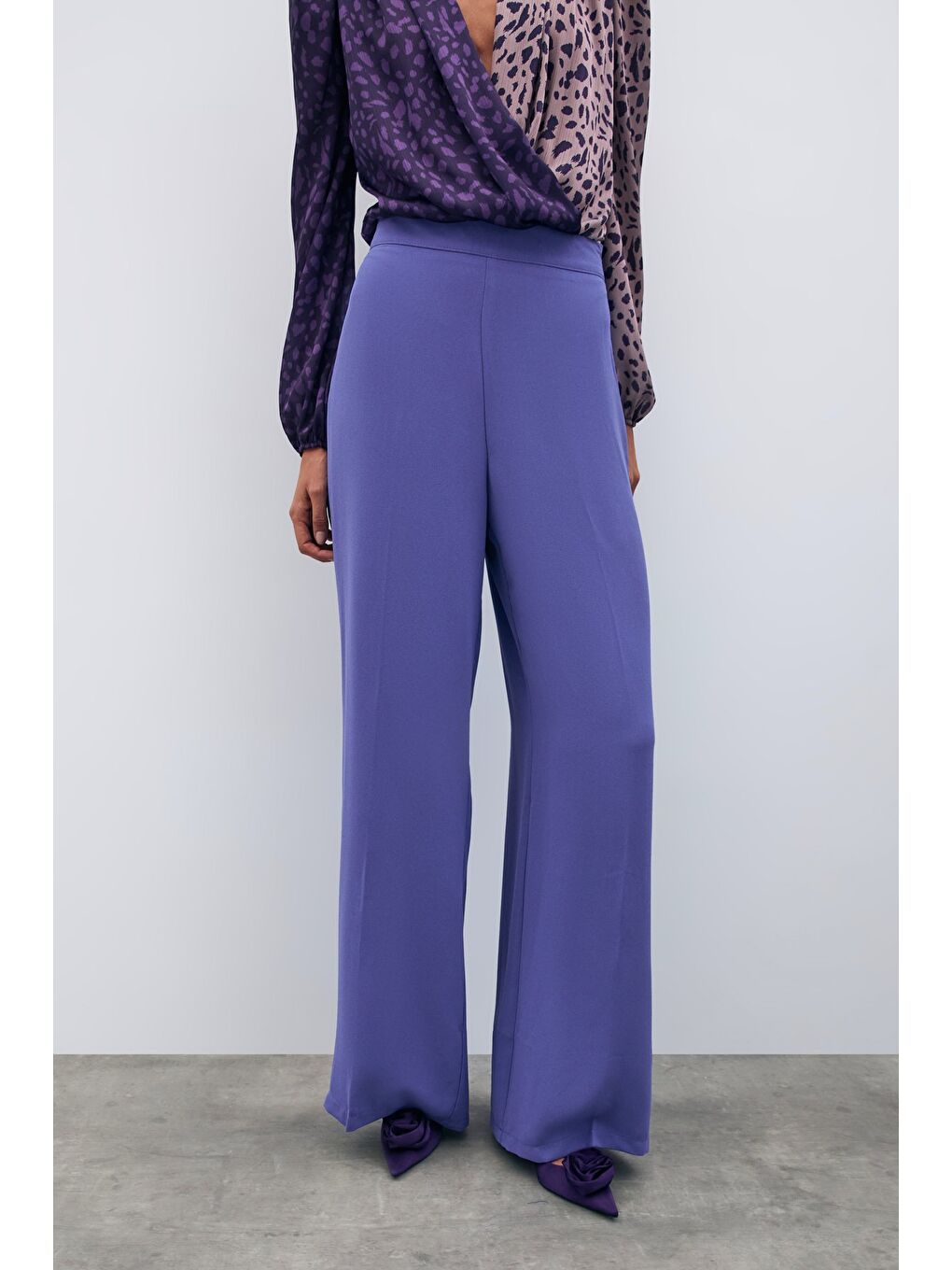 Salaş Krep Pantolon - Mor-5