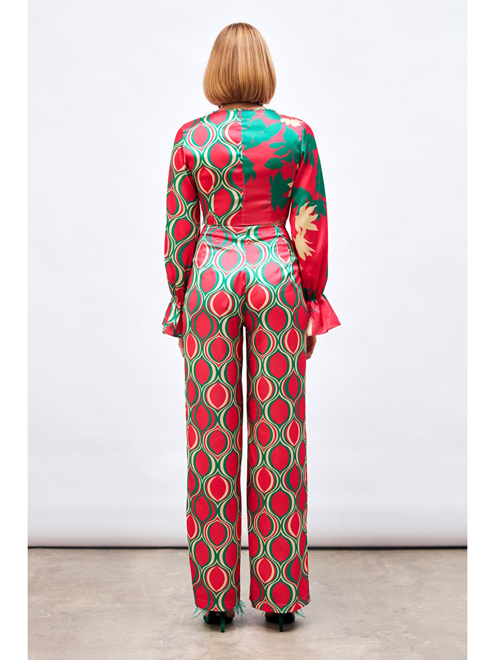 Ön Büzgülü Desenli Salaş Pantolon - Fuşya-7