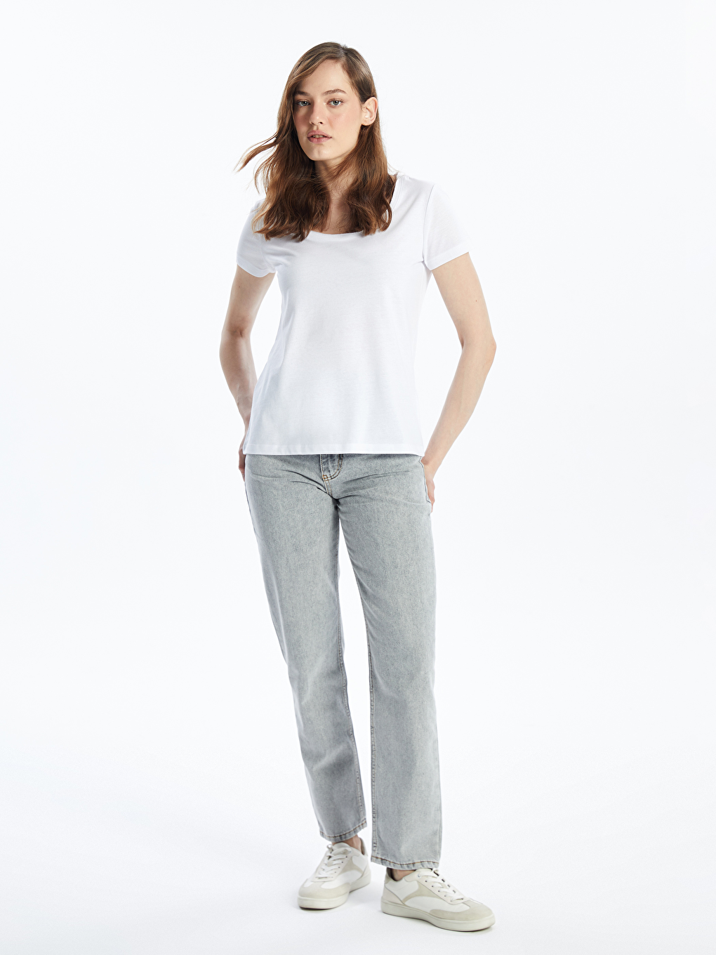 KOOR Gri Kadın Yüksek Bel Boru Paça Denim Pantolon 	 Bg54
