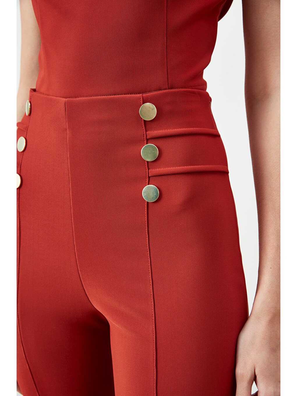 Kahverengi Düğme Detaylı Pantolon - Kiremit-3