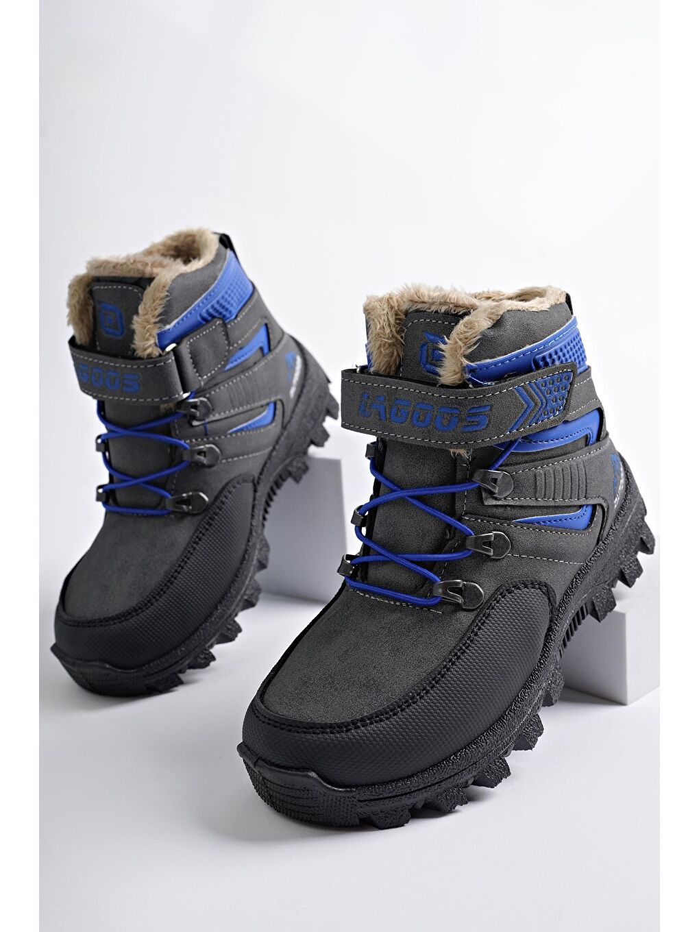 Gri DUCK Soğuğa Dayanıklı Kürklü Cırtlı Ve Lastikli Çocuk Bot-1