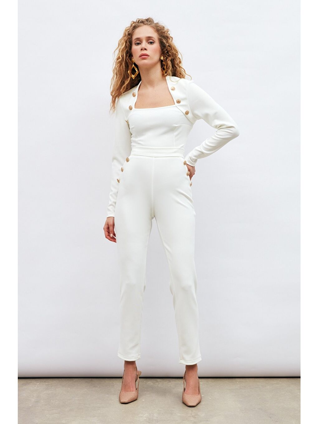 Düğme Detaylı Pantolon - Ekru-2
