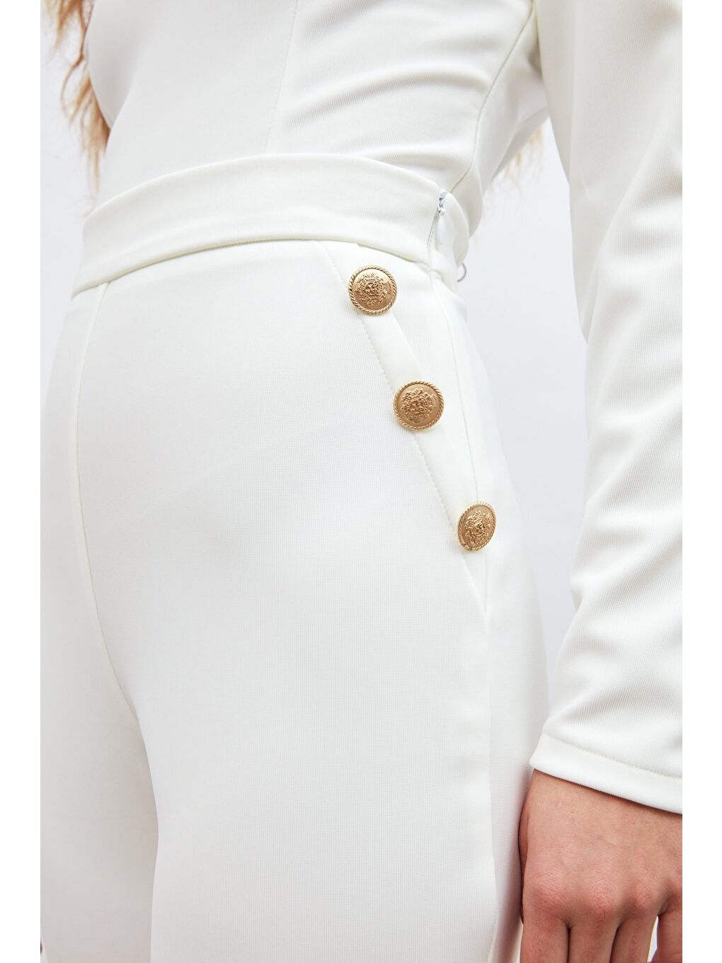 Düğme Detaylı Pantolon - Ekru-6