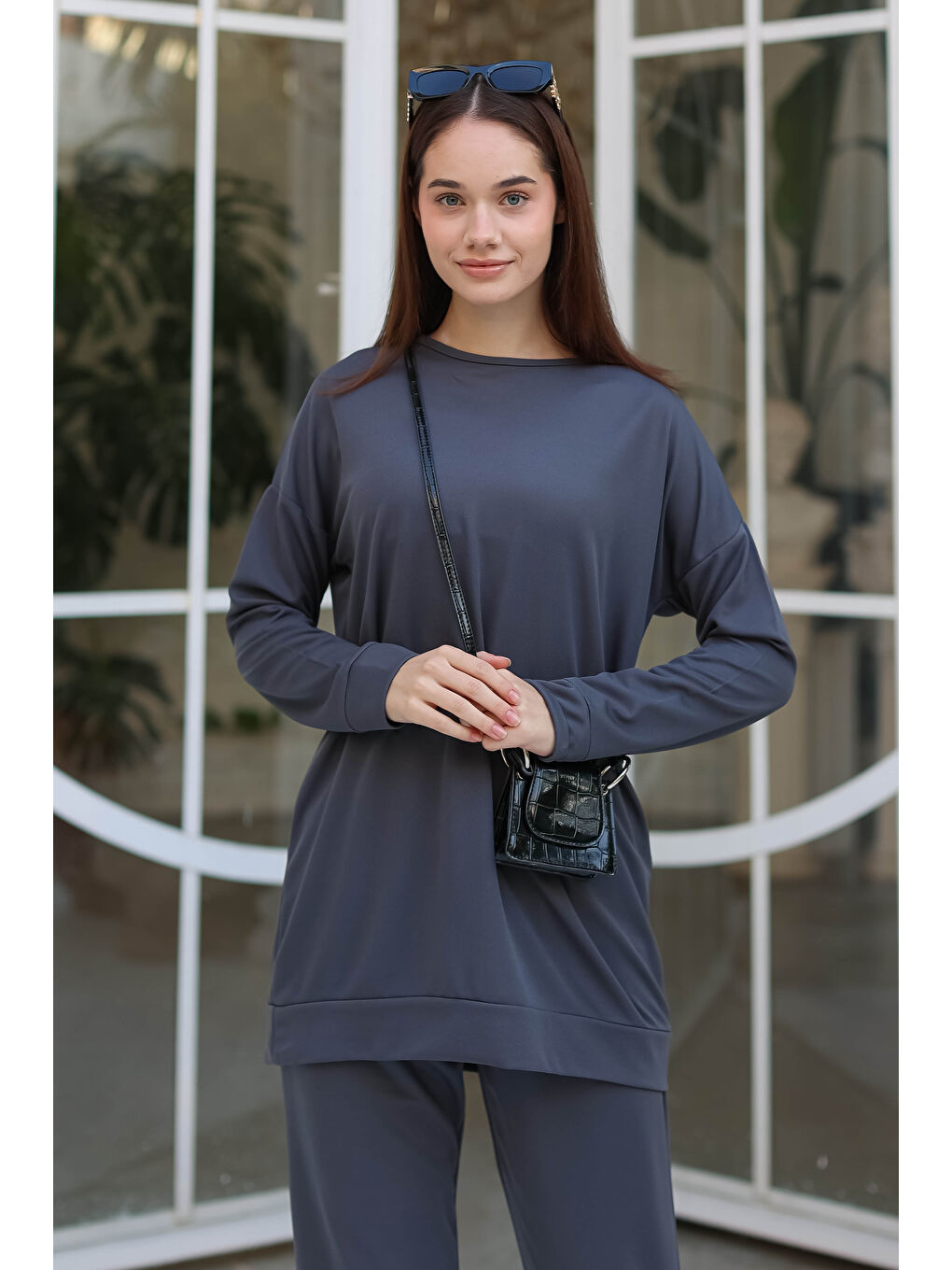 Bisiklet Yaka Kadın Antrasit Eşofman Takımı - 13010-1