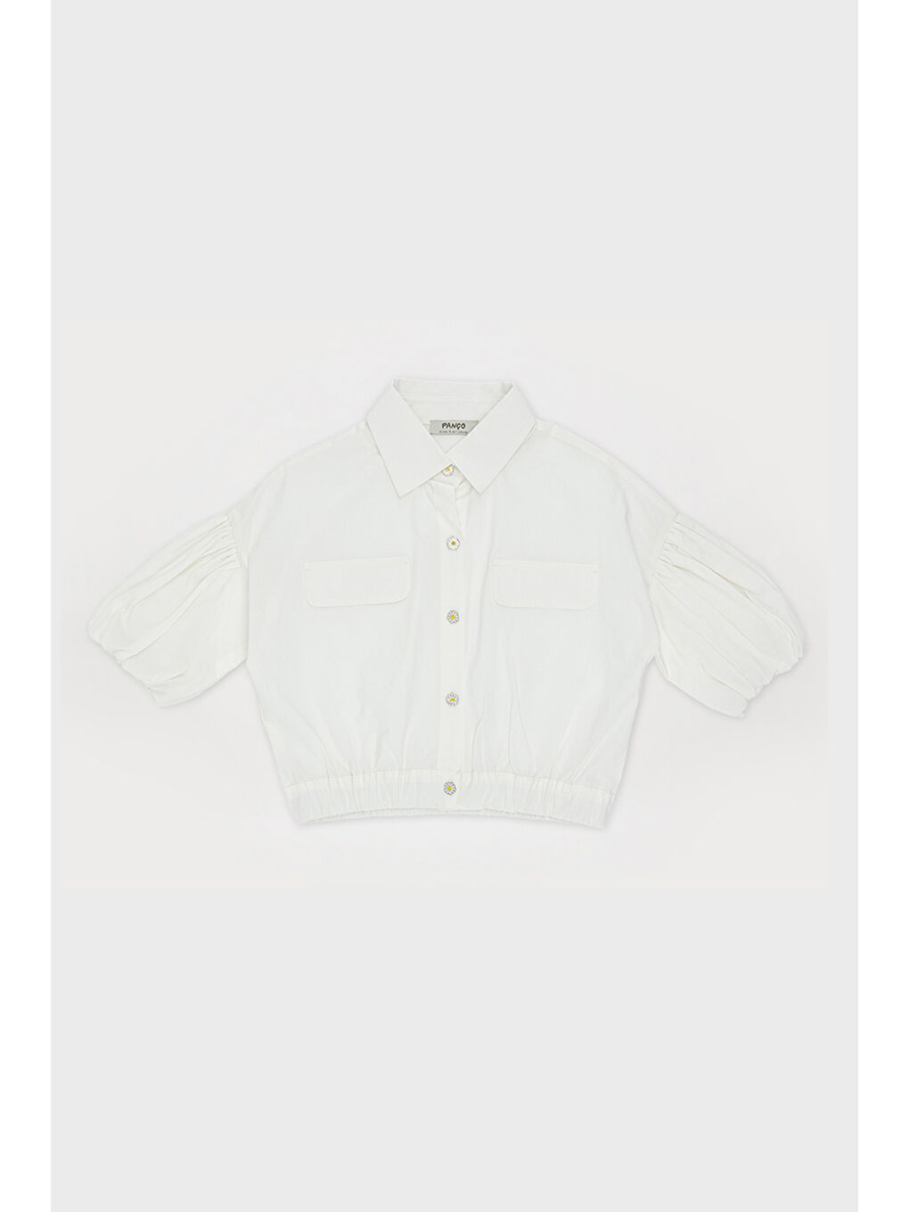 Kız Çocuk Papatya Düğmeli Ekru Gömlek-2