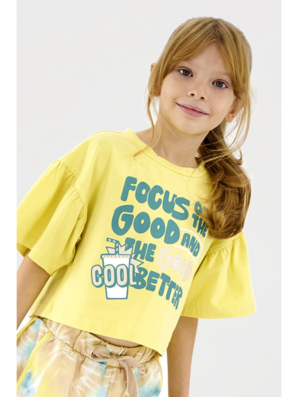 Kız Çocuk Baskılı Sarı Tişört-1