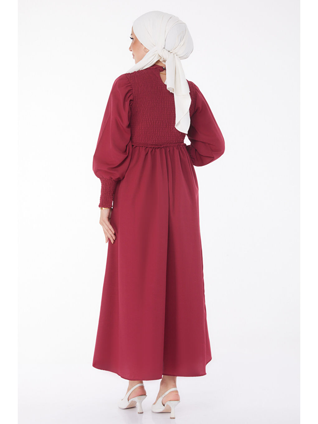 Gipeli Düğmeli Elbise Bordo - 13163-4