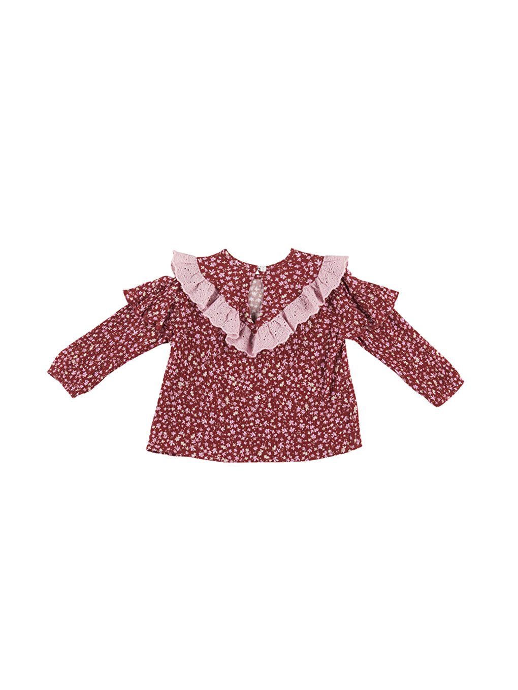 Bordo Kız Çocuk Desenli Bluz-1